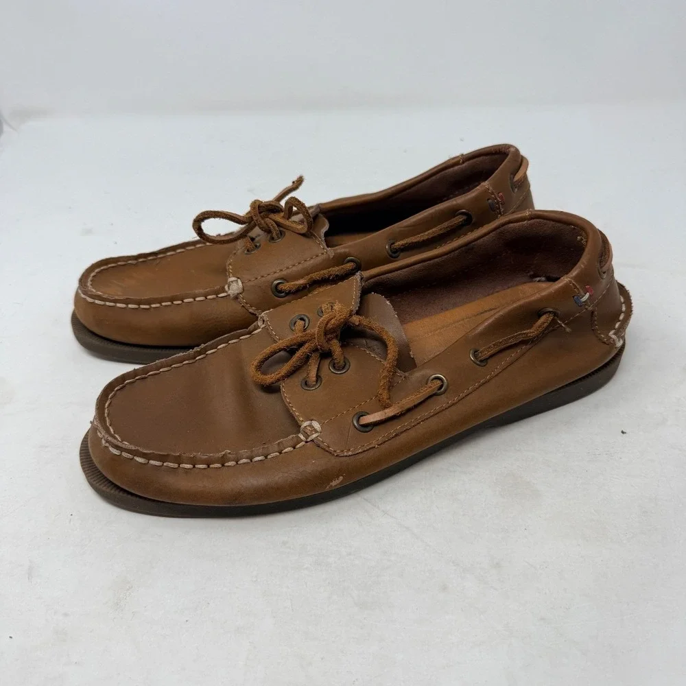 Tommy Hilfiger Mens Tan Leather Boat Shoes Nautical Loafers Size 7